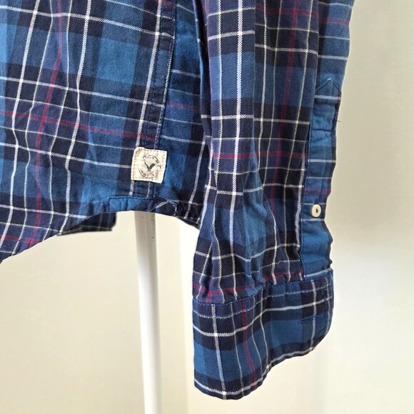 American Eagle Blue Plaid Button Down Shirt Men’s XS Grunge Indie Tumblr 2010s - Picture 6 of 13